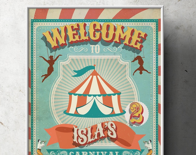 Carnival Party sign, Circus Party Welcome Sign, Customized Printable, Vintage circus poster, Vintage Carnival sign, Digital file only