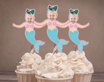 Photo Mermaid Cupcake Toppers, Under the Sea Party (Digital File)