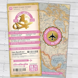 PASSPORT and TICKET birthday invitation, travel birthday party invitation, retirement party, going away party, travel, Digital files only