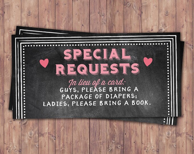 Baby Shower Diaper request Inserts, book request, Chalkboard- Printable Instant Download, boy shower, girl shower, shower game, party game