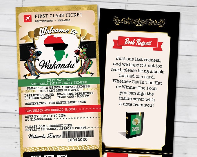 PASSPORT and TICKET baby shower invitation, Wakanda, Africa Passport, African Birthday, African Birthday, Panther, Digital files only