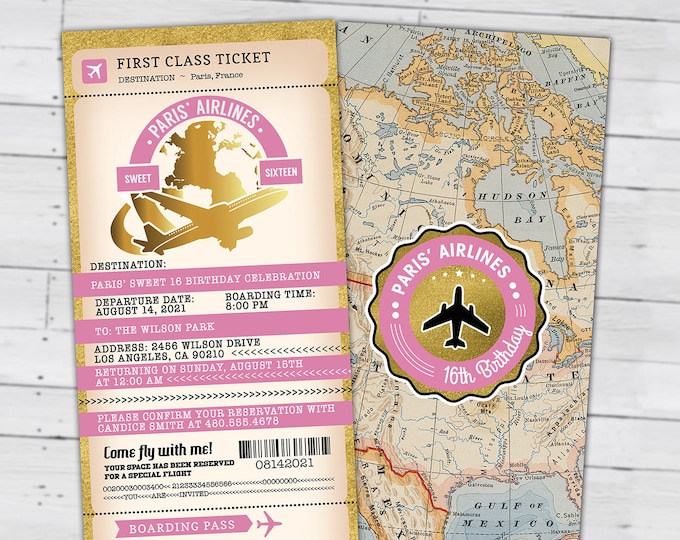 PASSPORT and TICKET birthday invitation, travel birthday party invitation, retirement party, going away party, travel, Digital files only