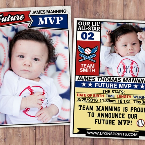 Baseball Card Football Pregnancy Announcement Birth Etsy