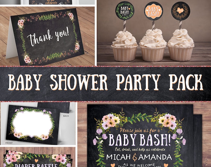 Floral, rustic, BOHO, BabyQ chalkboard couples co-ed Baby Shower BBQ invitation, baby-q, boy girl- baby is brewing, baby girl shower