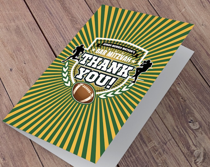 Thank You Card - Football thank you // All Star Birthday //  Super Bowl Party, sports birthday, ticket invite, Bar Mitzvah, football