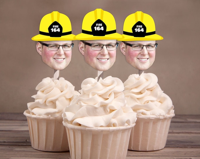 Photo Cupcake Toppers, Digital File - birthday, fireman, fireman party, firetruck, fire truck, first birthday, 1st, engine, fire engine,
