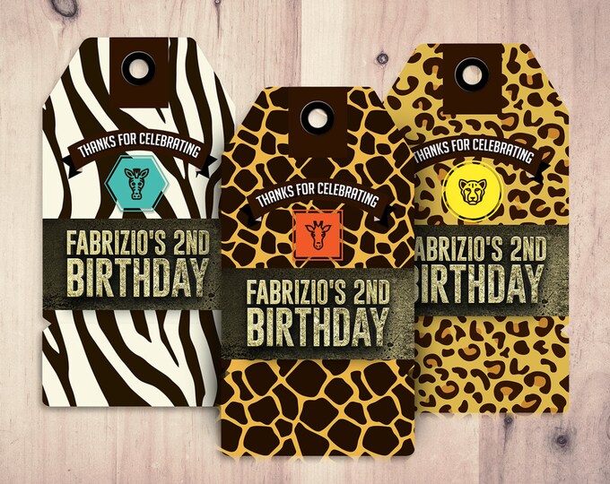 Party favor tag, Zoo, Safari tag, baby shower, birthday favor, baby shower decor, animal print, animal tag, birthday party, thank you, twins