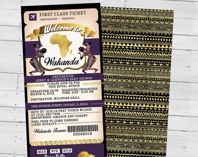 Passport and ticket baby shower invitation, Wakanda, Africa Passport, African Birthday, African invite, Panther, Digital files only