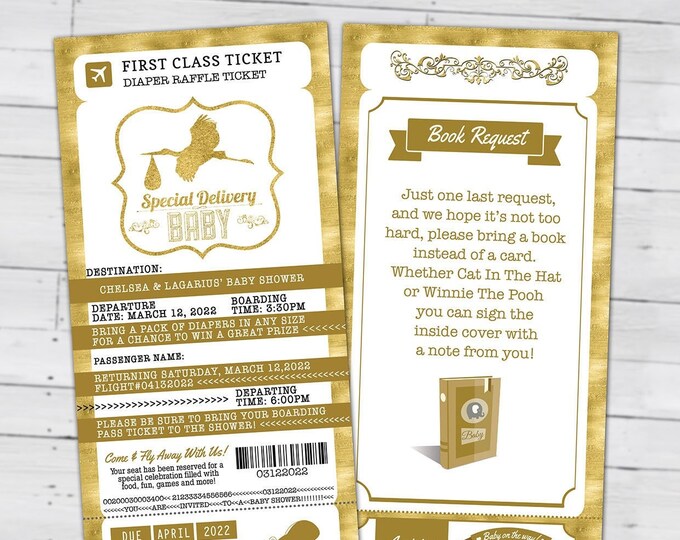 PASSPORT and TICKET baby shower invitation, Coed baby shower invitation- travel baby shower invitation- couples baby shower