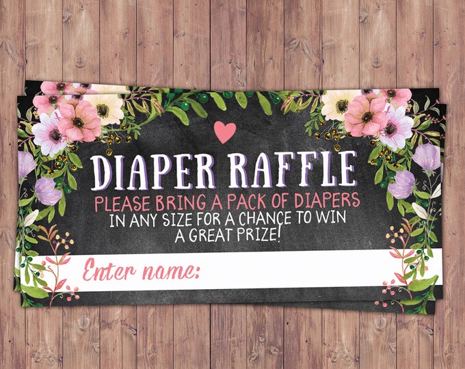 Diaper raffle insert, Floral, rustic, BOHO, BabyQ, chalkboard, Co-ed Baby Shower, BBQ, Baby-Q, baby boy, baby girl, shower game