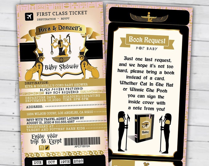 PASSPORT and TICKET, baby shower invitation- travel birthday invitation- Egypt, Egyptian, Digital files only