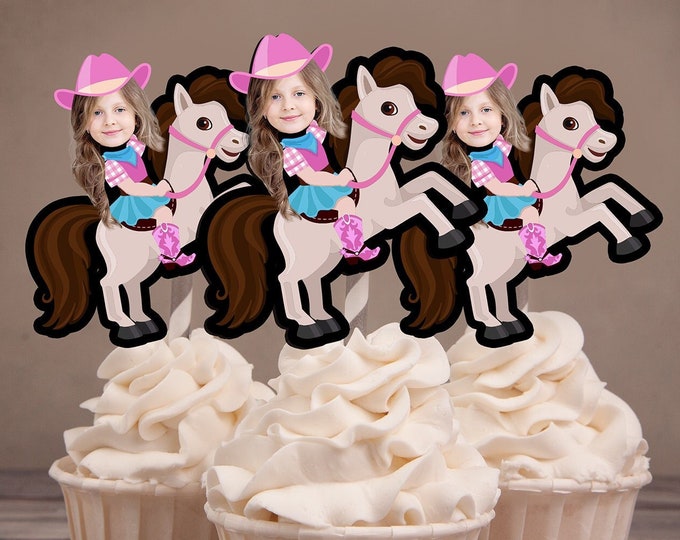 Cowboy cupcake toppers, cowgirl cupcake toppers, rodeo party, western party, printable files, western birthday decor, pony, horse