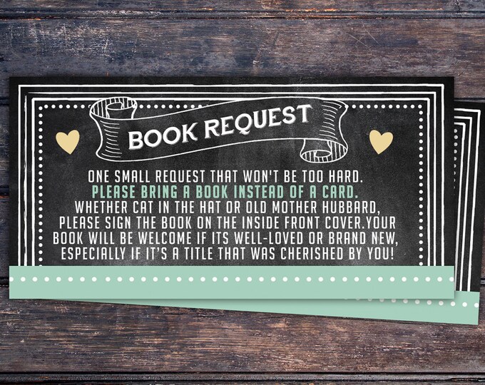 Baby Shower Book Request Ticket Inserts, Chalkboard- Printable Instant Download, boy shower, girl shower, shower game, party game