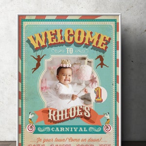 Carnival Party sign, Circus Party Welcome Sign, Customized Printable, Vintage circus poster, Vintage Carnival sign, Digital file only
