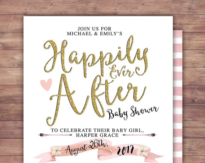 Floral, rustic, BOHO, BabyQ, couples co-ed Baby Shower BBQ invitation - babyq - boy girl,  baby girl shower, Happily Ever After