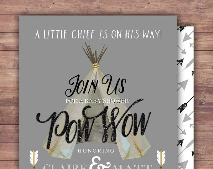 TEEPEE Baby Shower Invitation, Indian Baby shower Invite, aztec baby shower invite,boy, invitation, Aztec, arrow, pow wow, BOHO, Tribal