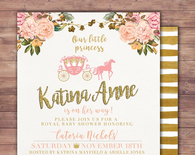 Princess Baby Shower Invitation Princess Carriage Baby Shower Invitation Pink Gold Glitter Princess Baby Shower Invite Carriage Invitation