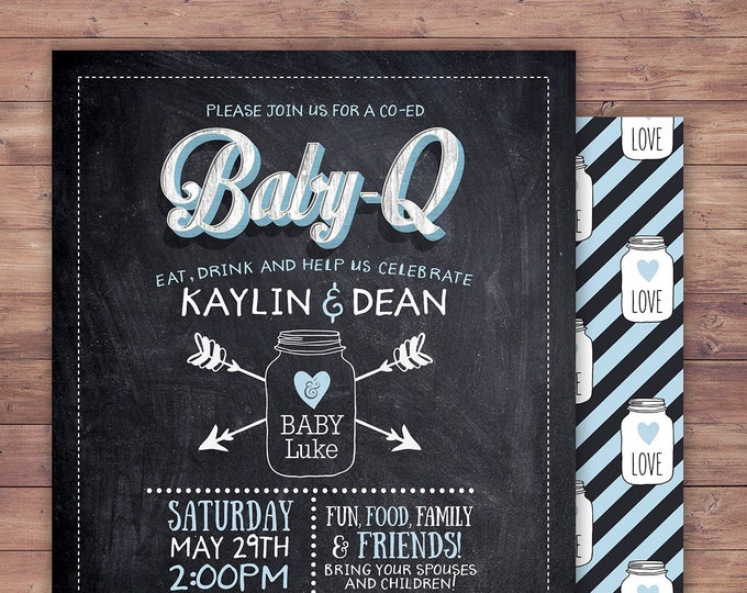 Chalkboard, rustic, BOHO, BabyQ invitation, couples, co-ed Baby Shower BBQ invitation - babyq - boy girl- baby is brewing, baby girl shower