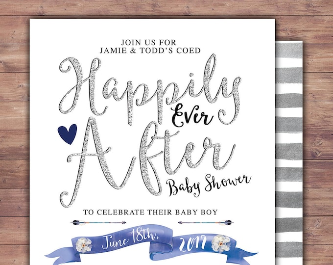 Floral, rustic, BOHO, BabyQ, couples co-ed Baby Shower BBQ invitation - babyq - boy girl,  baby girl shower, Happily Ever After