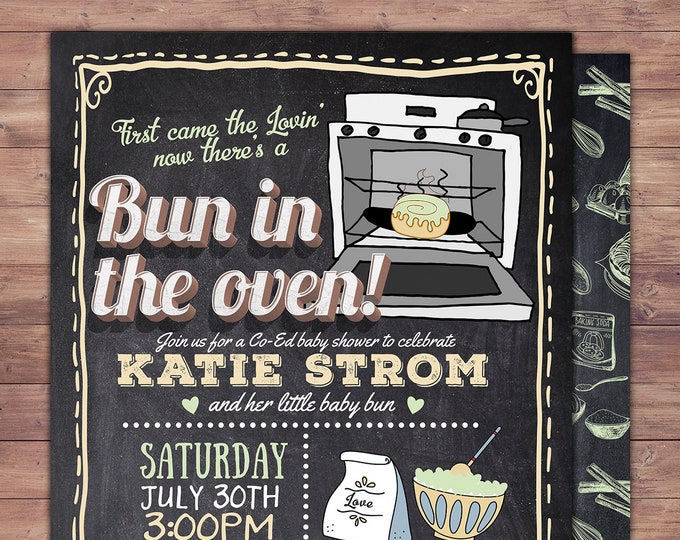 A Bun is in the Oven Invitation, Gender Reveal Invitation, BABYQ, Gender Reveal Invitation, baby shower invite