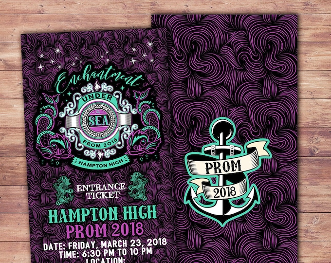 Under the sea, Prom, ticket invitation, Birthday invite, School dance, Homecoming, turn about, nautical, anchor, Koi fish, Digital files