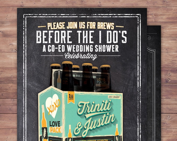 Coed bridal shower invitation- Beer bridal shower invitation- couples bridal shower - bridal shower- Beer and BBQ, love is brewing, Brews