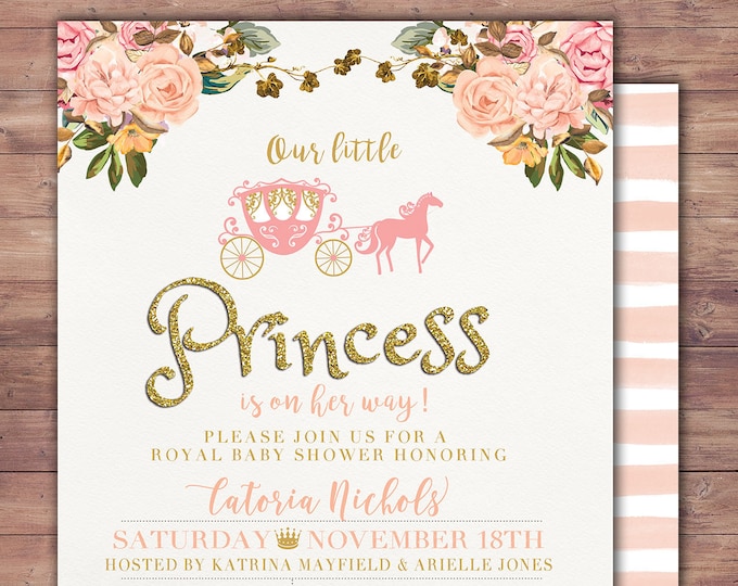 Princess Baby Shower Invitation Princess Carriage Baby Shower Invitation Pink Gold Glitter Princess Baby Shower Invite Carriage Invitation