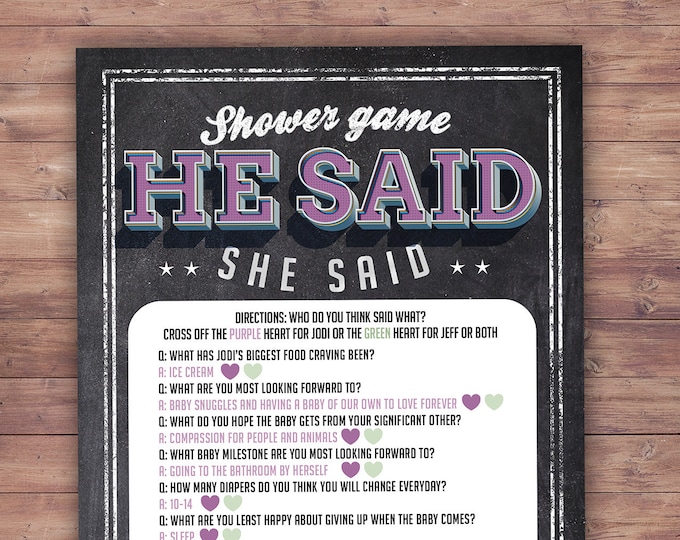 He said she said baby shower game, Baby is brewing, Coed baby shower, baby wishes card- Beer baby shower- couples baby shower