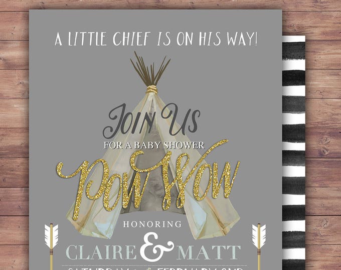 TEEPEE Baby Shower Invitation, Indian Baby shower Invite, aztec baby shower invite,boy, invitation, Aztec, arrow, pow wow, BOHO, Tribal