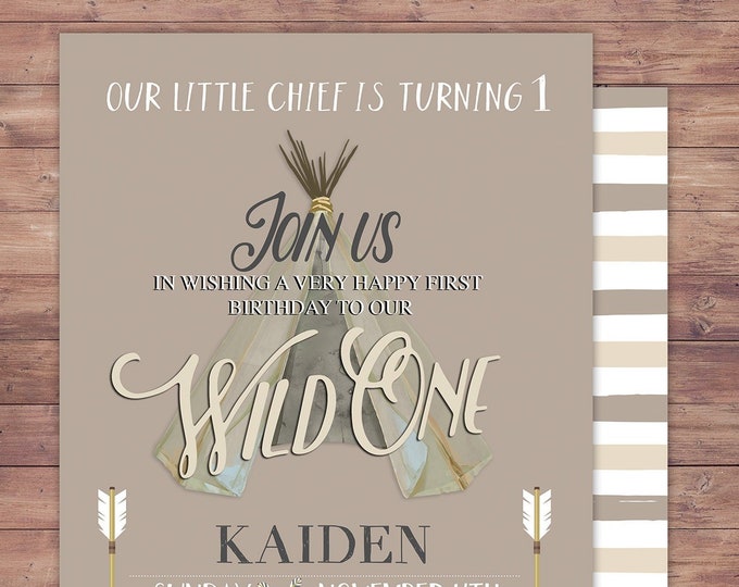 Wild one invite, Teepee Birthday Invitation, Boho invitation, Tribal, first birthday, 1st birthday, Boho birthday party, printable