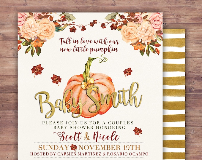 Little Pumpkin Baby Shower Invitation,  baby shower invite, pumpkin baby shower invite, fall baby shower, BOHO, watercolor