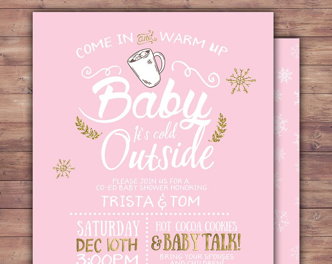 Baby it's cold outside invitation, Winter baby shower invitation. Retro chalkboard  snowflake, couple baby shower, snowflake, hot cocoa