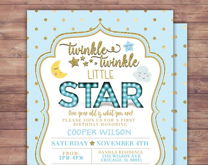 Twinkle twinkle little star first birthday invitation, first birthday invitation girl pink and gold, photo 1st birthday invitation, boy