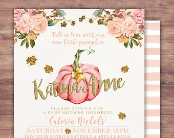 Little Pumpkin Baby Shower Invitation, baby shower invite, pumpkin baby shower invite, fall baby shower, pumpkin watercolor,