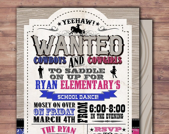 Western school dance Invitation, prom invitation, rodeo invite, cowboy invite, cowgirl invite, homecoming invite, Digital files