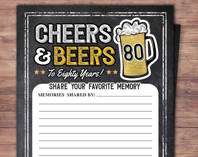 Cheers and Beers, memory card sign, beer, 21st, 30th, 40th, 50th, 60th, 70th, Surprise Birthday Party, retirement party, game card