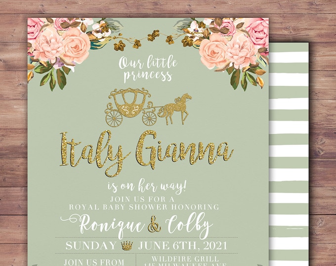 Princess Baby Shower Invitation Princess Carriage Baby Shower Invitation Pink Gold Glitter Princess Baby Shower Invite Carriage Invitation