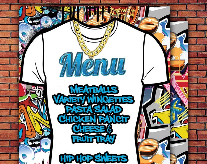 Menu, Fresh Prince, Birthday, Baby Shower, Hip Hop, Swagger, 90s, Graffiti, birthday, DJ, 90s party, HipHop birthday