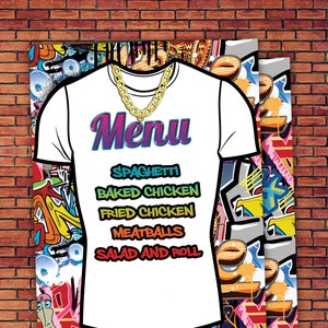 Menu, Fresh Prince, Birthday, Baby Shower, Hip Hop, Swagger, 90s, Graffiti, birthday, DJ, 90s party, HipHop birthday image 1