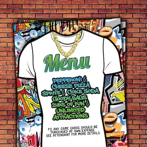 Menu, Fresh Prince, Birthday, Baby Shower, Hip Hop, Swagger, 90s, Graffiti, birthday, DJ, 90s party, HipHop birthday image 2