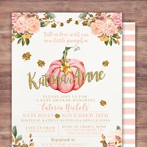 Little Pumpkin Baby Shower Invitation, baby shower invite, pumpkin baby shower invite, fall baby shower, BOHO, watercolor image 2