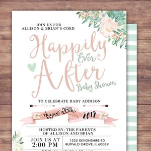 Floral, rustic, BOHO, BabyQ, couples co-ed Baby Shower BBQ invitation - babyq - boy girl,  baby girl shower, Happily Ever After