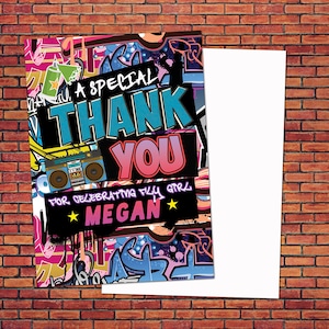 Thank you card, Hip Hop, birthday thank you card, push it party, hip hop birthday, 80s,90s, throwback party, hip hop theme