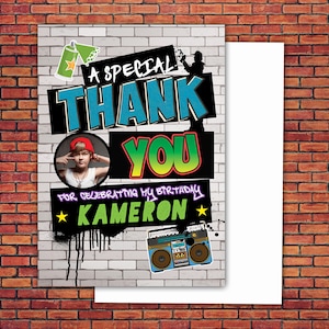 Thank you card, Hip Hop, Swagger, push it part, hip hop birthday, pop star,Fresh Prince, 80s,90s, throwback party, hip hop theme image 1