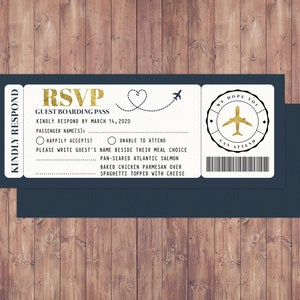 Airplane ticket, RSVP card,  birthday , travel birthday party, retirement party, going away party, travel, wedding RSVP, Digital files only