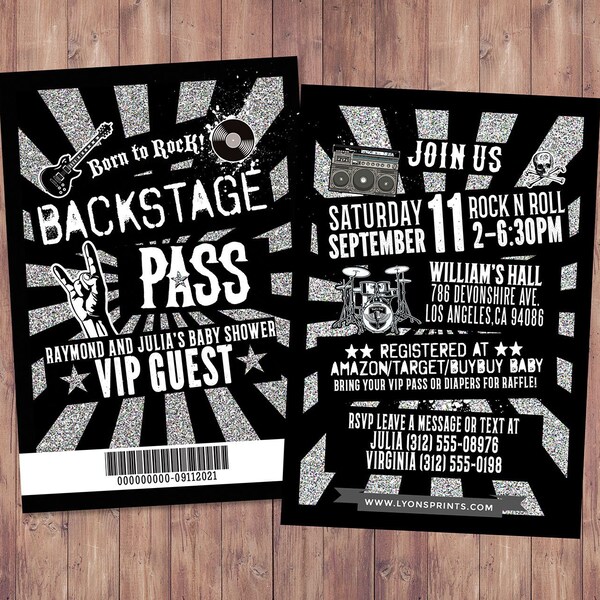 Punk Rock, VIP PASS, backstage pass, Vip invitation, Baby shower, rock star birthday, Digital files