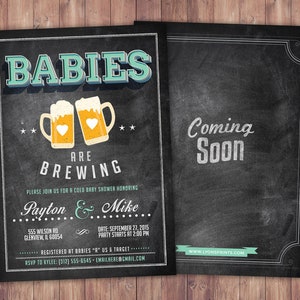 Baby is brewing, Twins, Coed baby shower invitation- Beer baby shower invitation- couples baby shower - girl baby shower - gender reveal