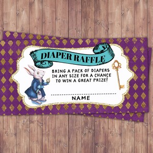 Diaper raffle, diaper request, Tea Party, Wonderland raffle, baby shower, co-ed baby shower shower game
