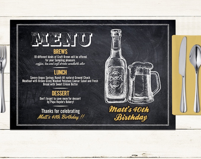 Any Age, Cheers and beers birthday digital placemat design, Party Decor, Party Table Decor, 50th , 40th, 60th, 70th, 80th Digital Files only