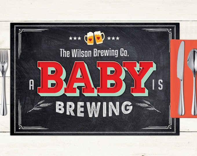 Baby is brewing digital Placemat design, Menu, Baby shower Party Decor, Party Table Decor, BabyQ, Baby shower, rustic, Digital Files only